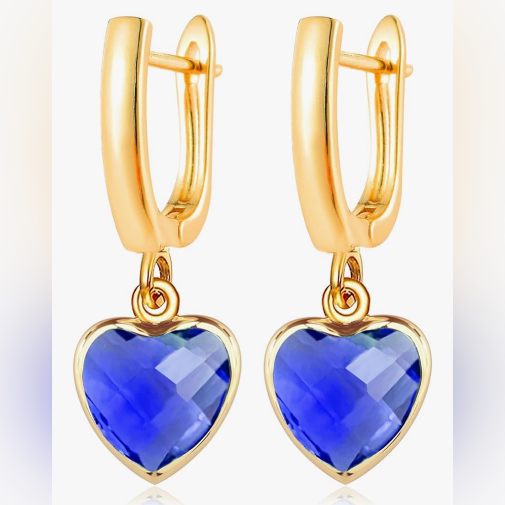 Stunning Lord Taylor 14kt Vermeil Cobalt Quartz Heart Dangle Earrings 52$
